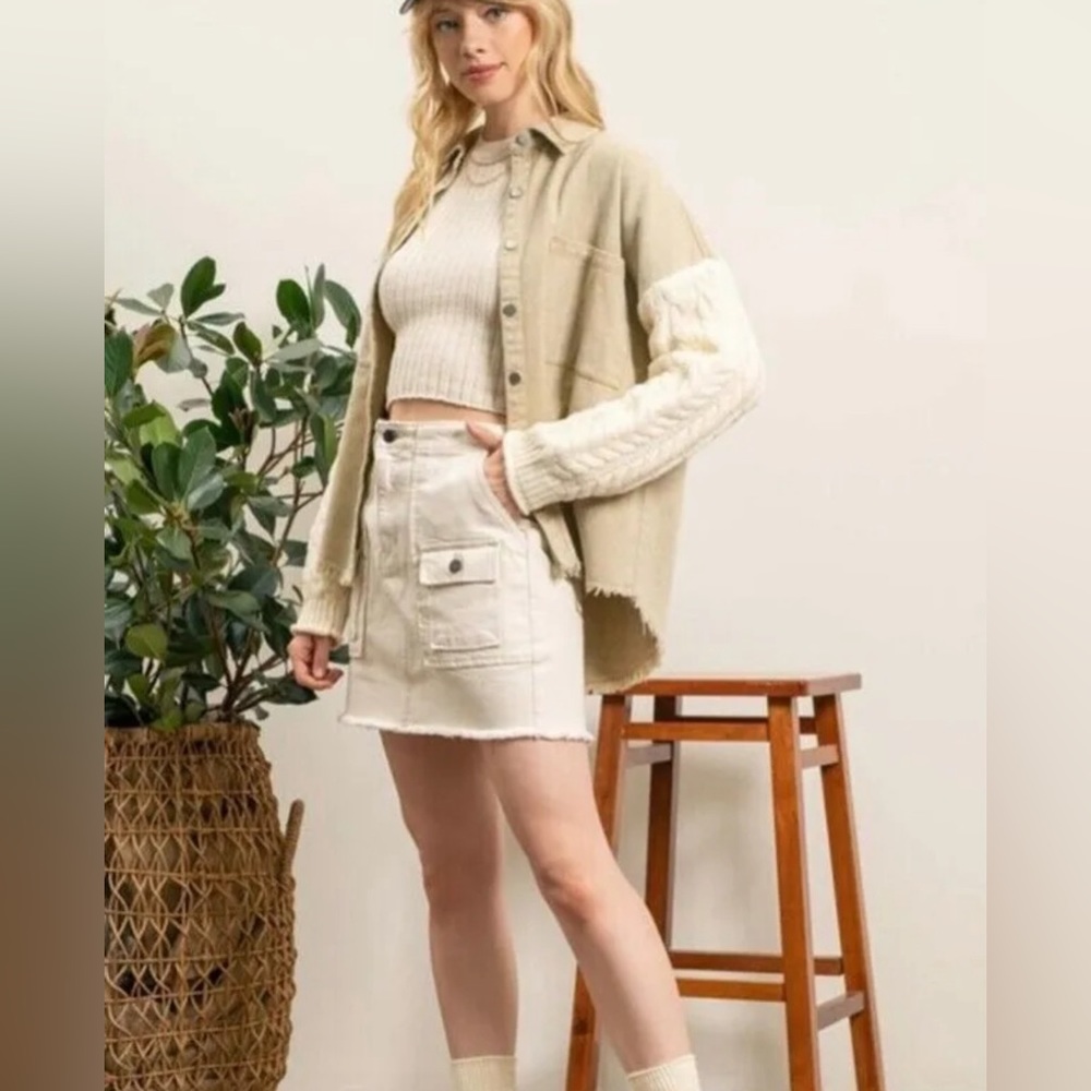 Banana Republic Mini Skirt Utility Denim White Ecru S Small